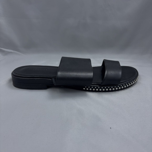 AllSaints Sandals Womens Size 40 Black‎ Leather Studded Slide Made in Portugal - Picture 4 of 8